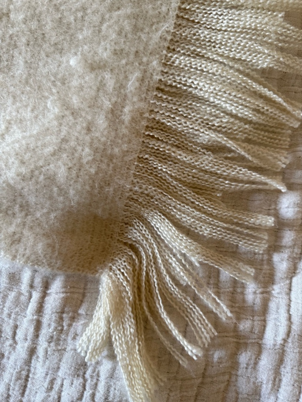 Eddie Bauer Cream and Teal Fringe Throw - Picture 4 of 4